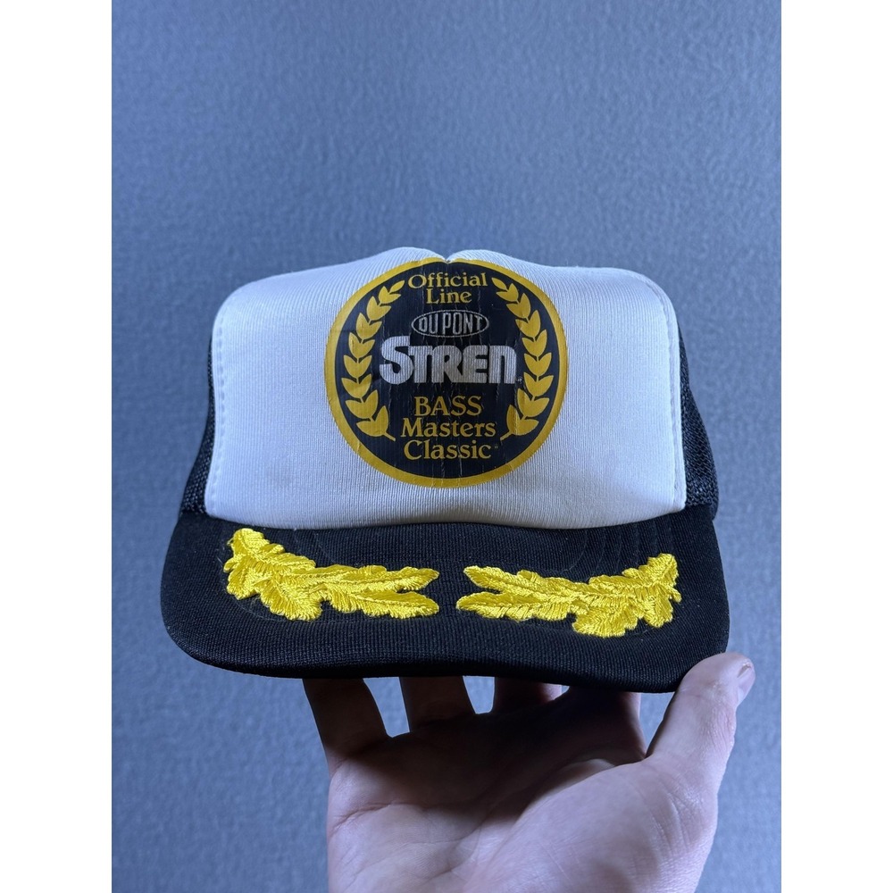 Vintage Stren Bass Masters Classic Hat Cap Snap Back Mens One Size Black Trucker